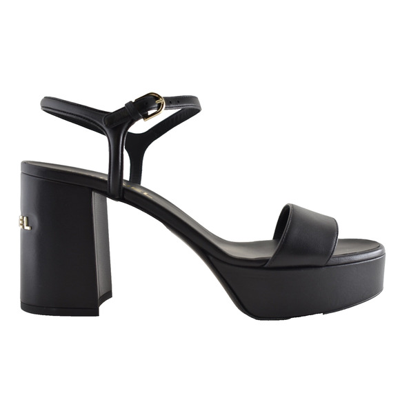Chanel 24C Black Lambskin Leather Logo Platform Ankle Strap Block Heel Sandal 41 - Picture 1 of 14